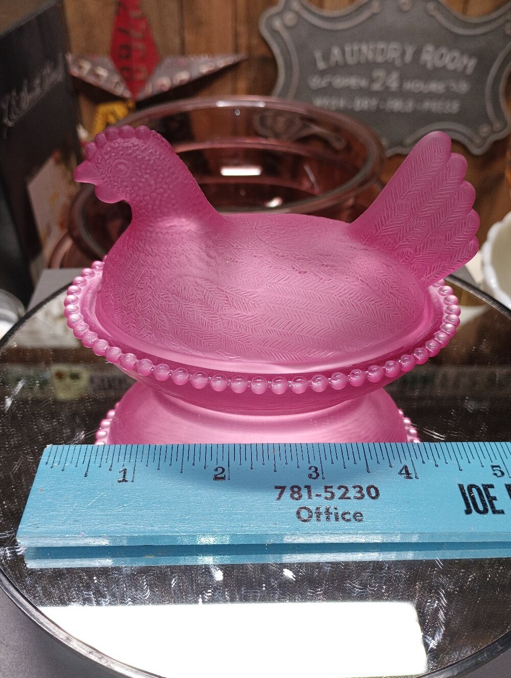 Small Raspberry Glass Hen on Nest With A Lovely Satin Finish